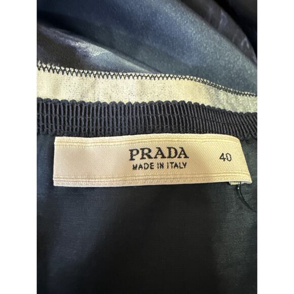 Prada 100% Silk Satin Blue Floral Pleated Knee Length A-Line Wrap Skirt 40 US 4 - Picture 6 of 7